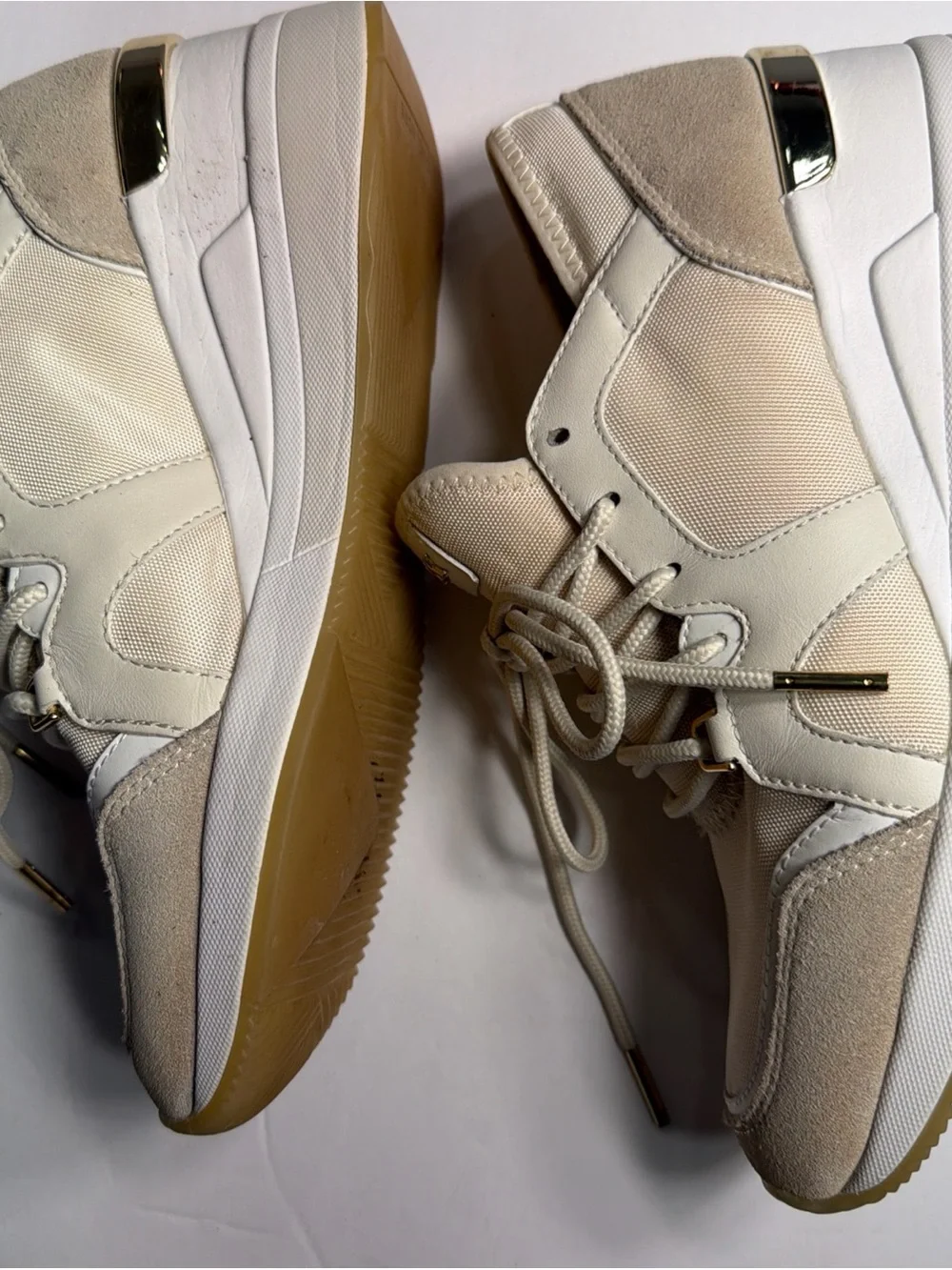 Michael Kors Cream and Gold MK Lace-Up Sneakers